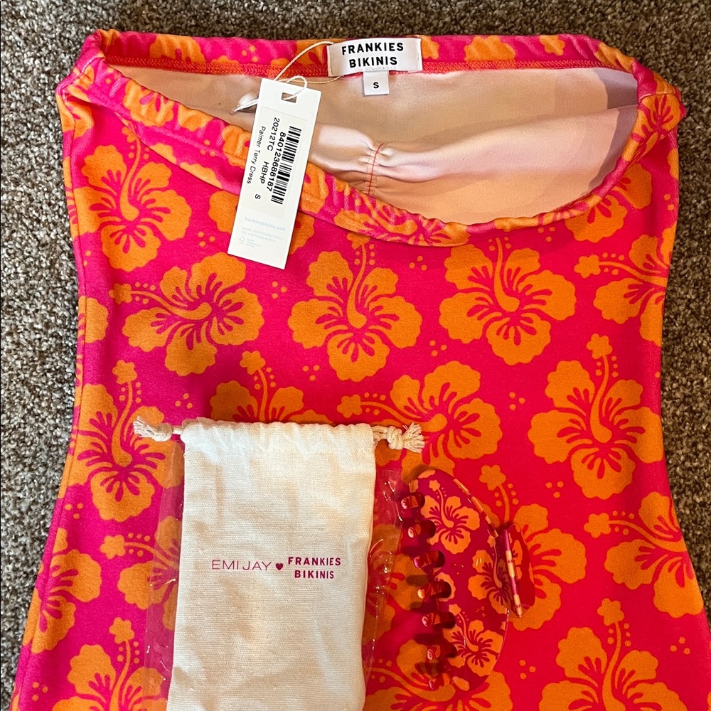 Frankie's Bikinis Pink and Orange Floral Top - Picture 2 of 3